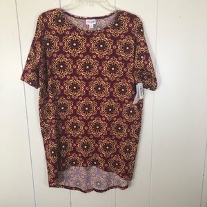 New LuLaRoe Irma Orange Brown Print Tunic Top XS